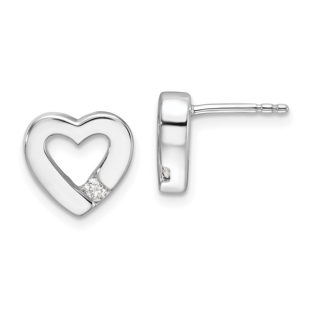 Sterling Silver Rhodium Plated White Ice .08ct Diamond Heart Earrings