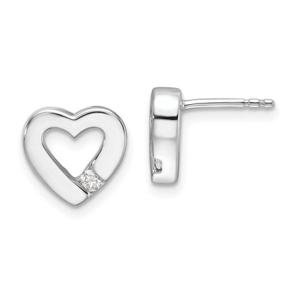 Sterling Silver Rhodium Plated White Ice .08ct Diamond Heart Earrings