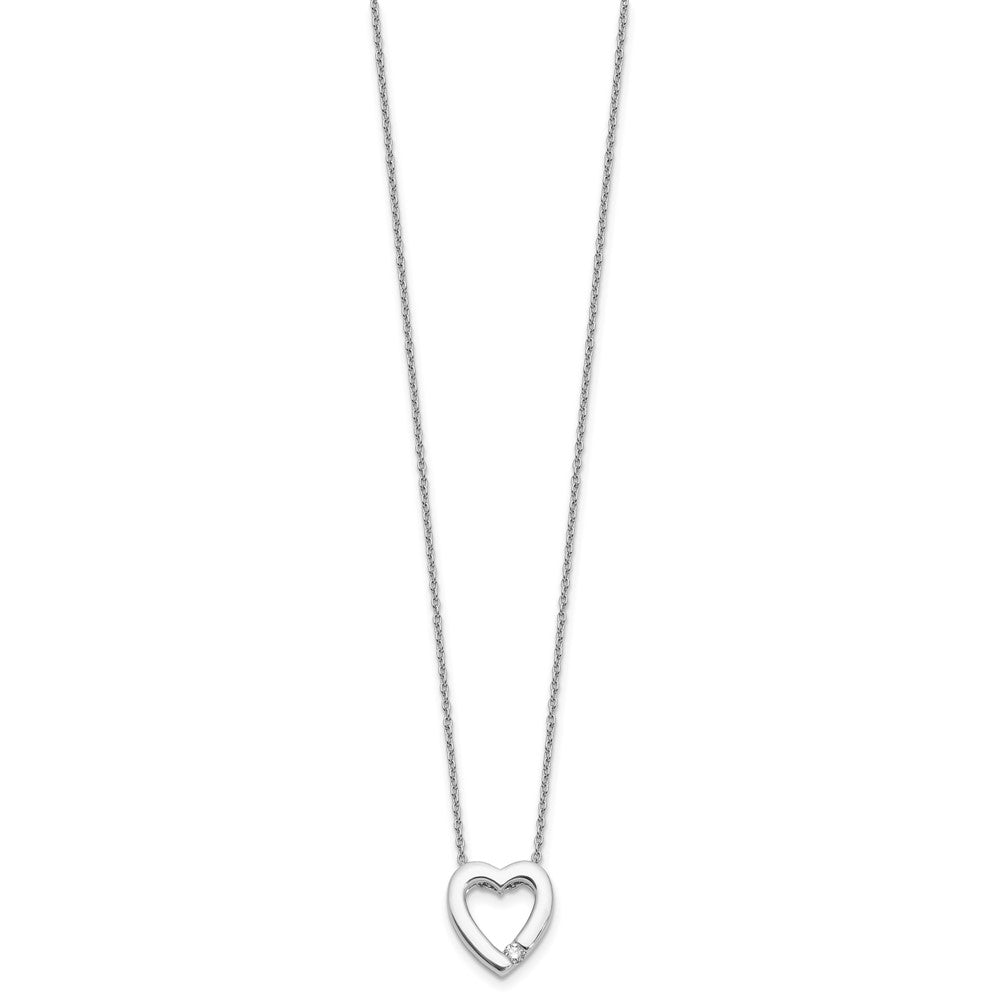 Sterling Silver Rhodium Plated White Ice .07ct Diamond Heart w2/IN Ext Necklace
