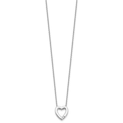 Sterling Silver Rhodium Plated White Ice .07ct Diamond Heart w2/IN Ext Necklace