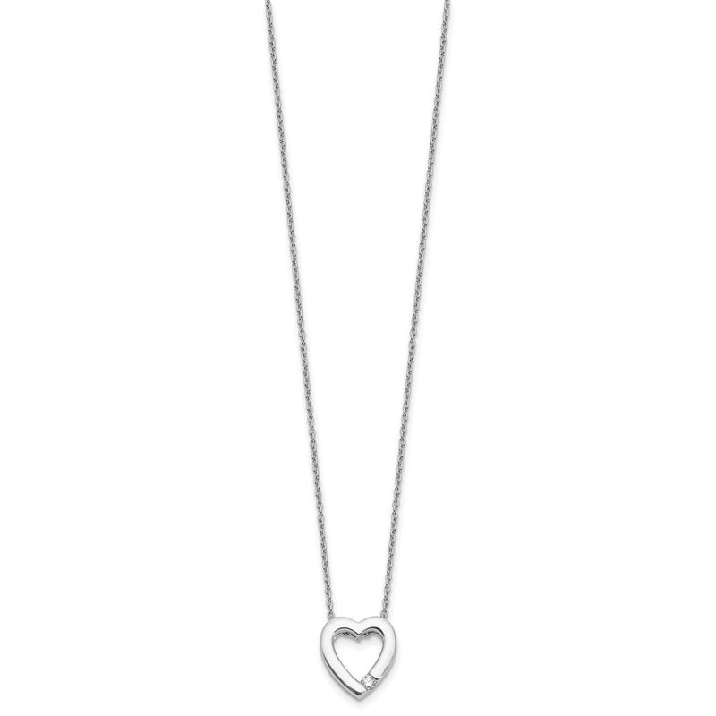 Sterling Silver Rhodium Plated White Ice .07ct Diamond Heart w2/IN Ext Necklace