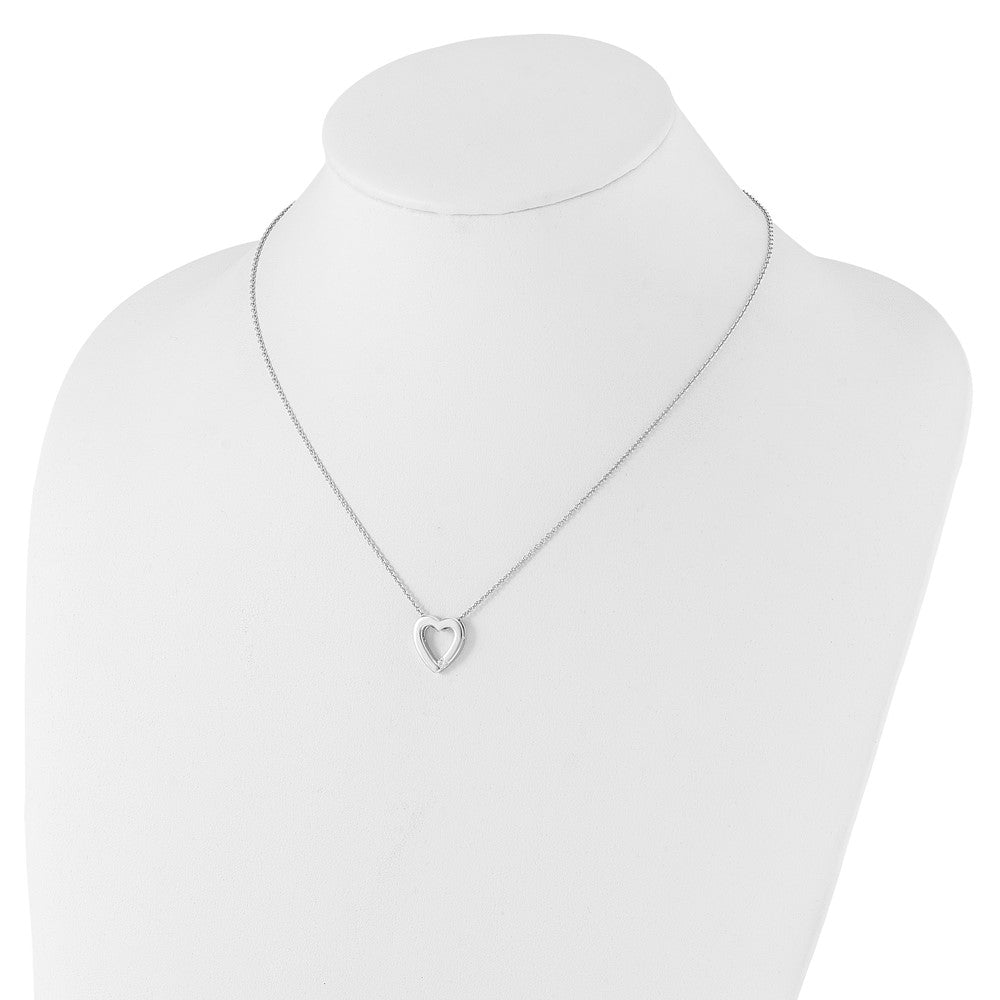 Sterling Silver Rhodium Plated White Ice .07ct Diamond Heart w2/IN Ext Necklace