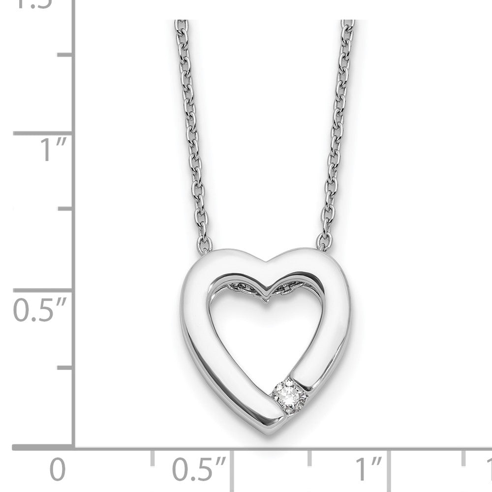 Sterling Silver Rhodium Plated White Ice .07ct Diamond Heart w2/IN Ext Necklace