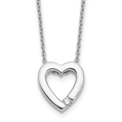 Sterling Silver Rhodium Plated White Ice .07ct Diamond Heart w2/IN Ext Necklace
