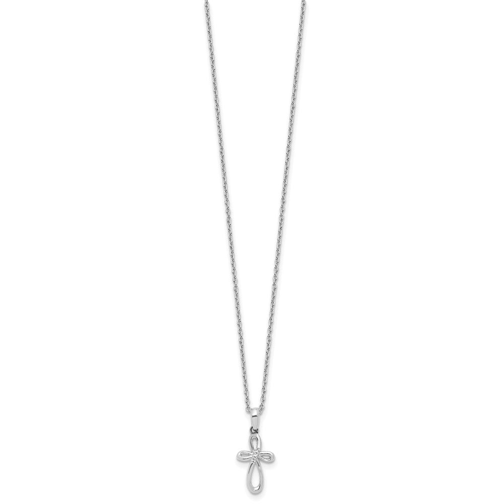 Sterling Silver Rhodium Plated White Ice Diamond Cross w/2IN Ext Necklace