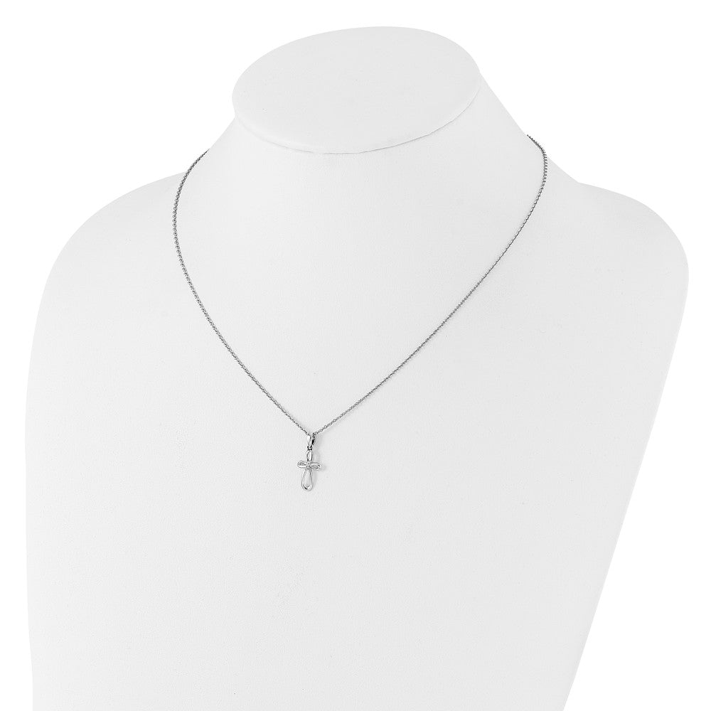 Sterling Silver Rhodium Plated White Ice Diamond Cross w/2IN Ext Necklace