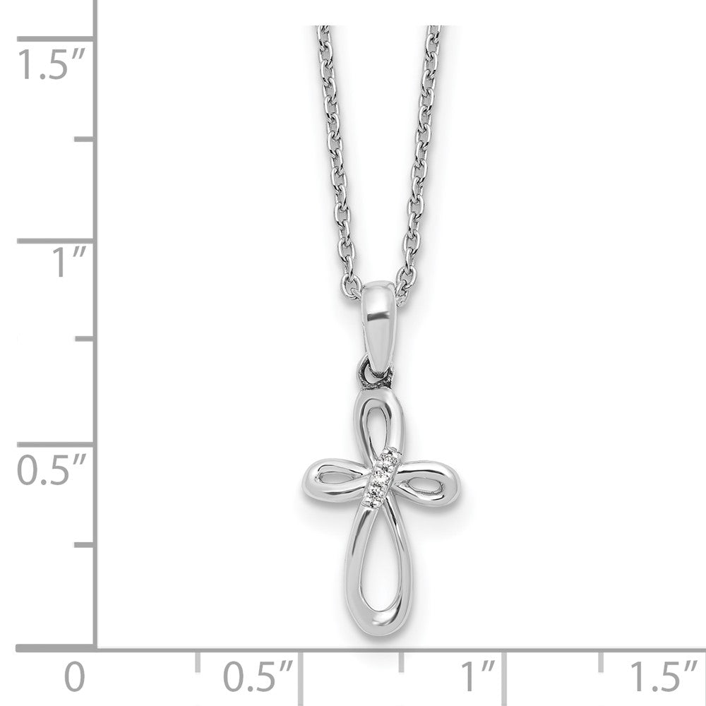 Sterling Silver Rhodium Plated White Ice Diamond Cross w/2IN Ext Necklace