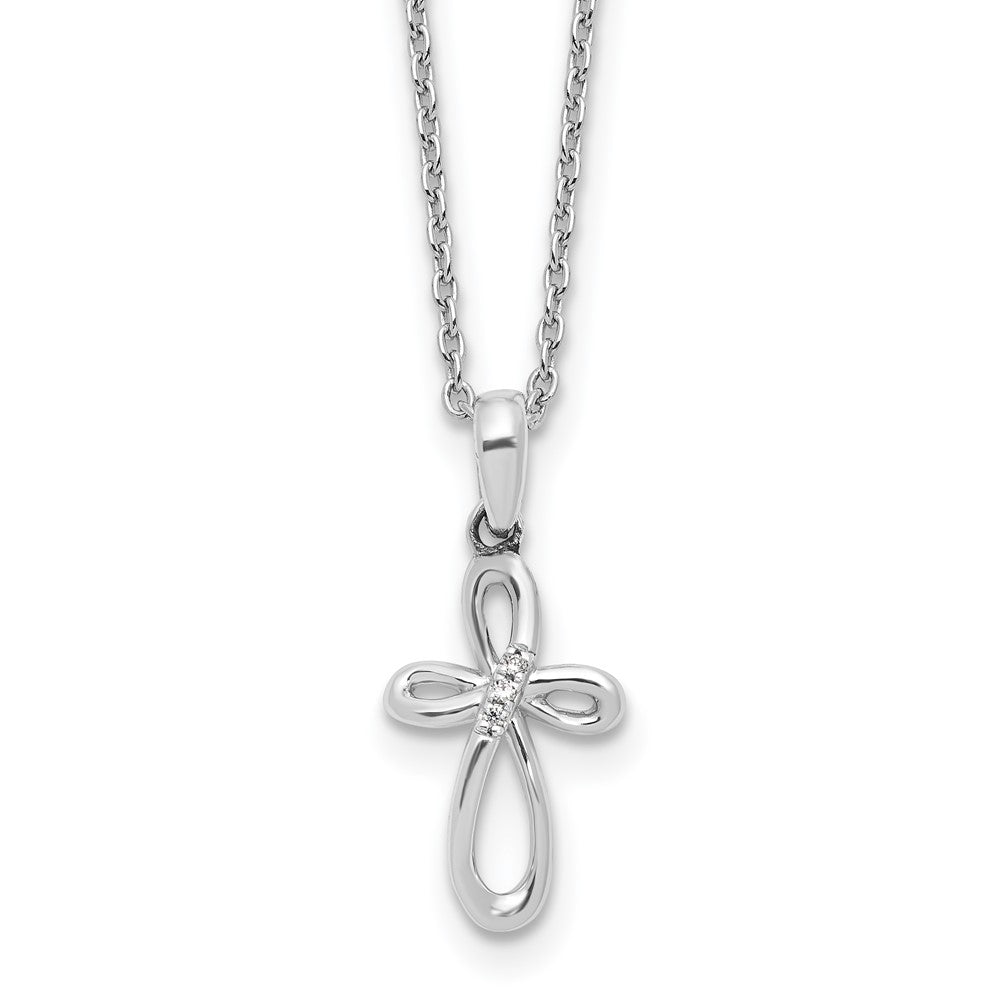 Sterling Silver Rhodium Plated White Ice Diamond Cross w/2IN Ext Necklace