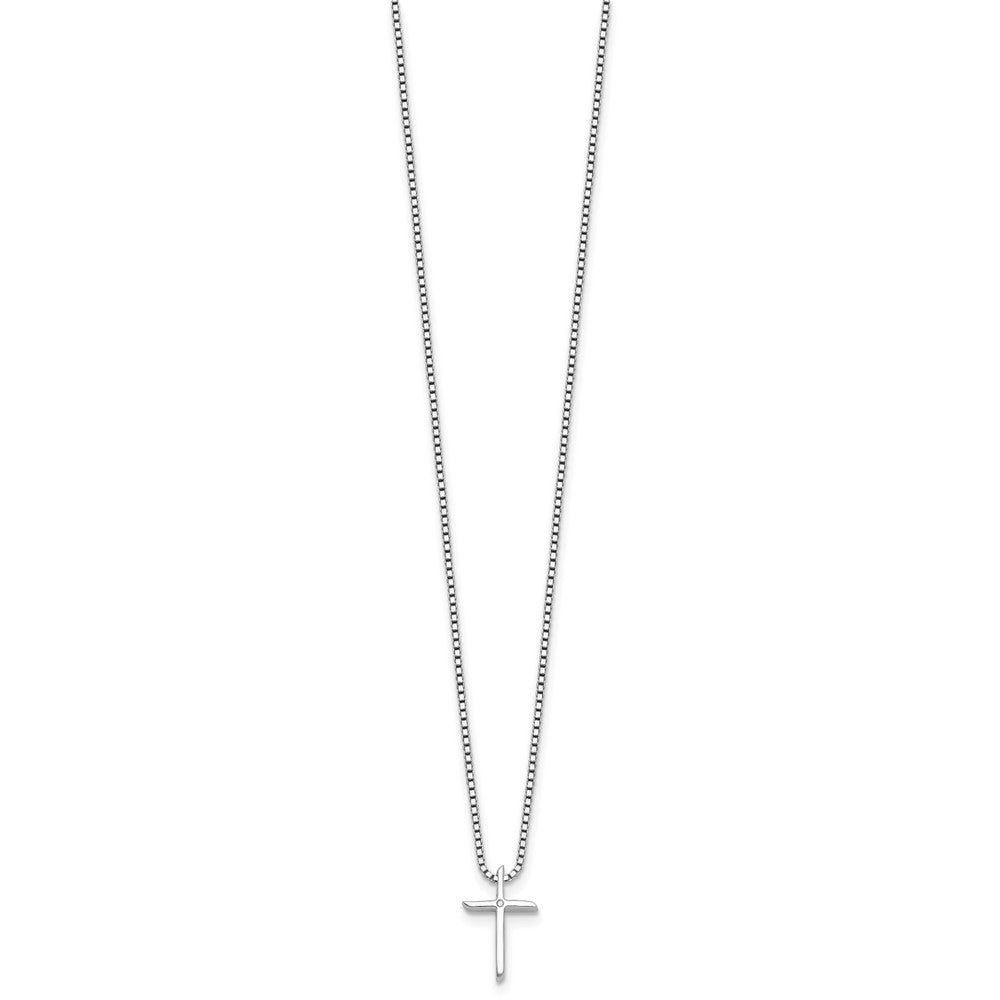 Sterling Silver Rhodium Plated White Ice 1/2 Pt. Diamond Cross w/2IN Ext Necklac