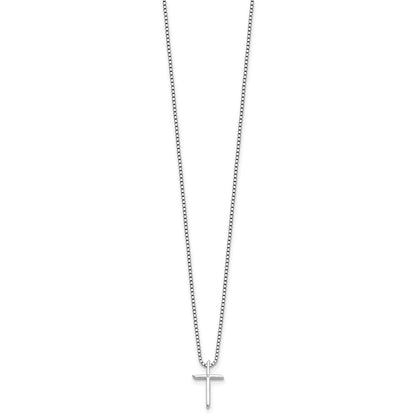 Sterling Silver Rhodium Plated White Ice 1/2 Pt. Diamond Cross w/2IN Ext Necklac