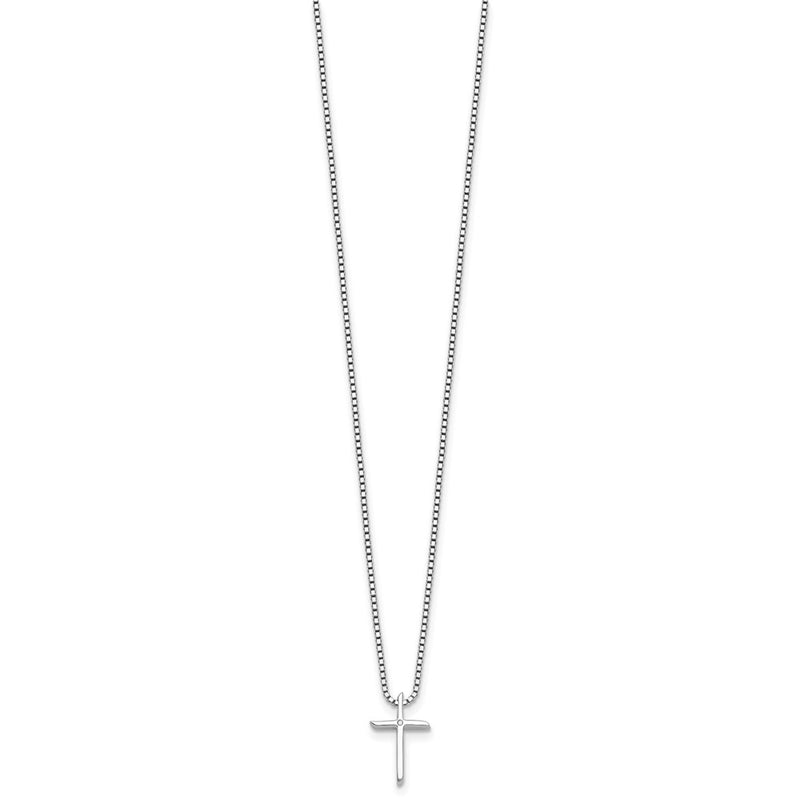Sterling Silver Rhodium Plated White Ice 1/2 Pt. Diamond Cross w/2IN Ext Necklac