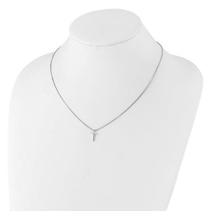 Sterling Silver Rhodium Plated White Ice 1/2 Pt. Diamond Cross w/2IN Ext Necklac