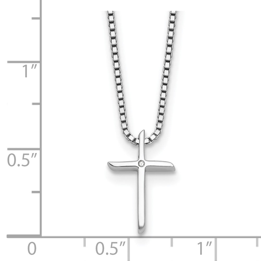 Sterling Silver Rhodium Plated White Ice 1/2 Pt. Diamond Cross w/2IN Ext Necklac