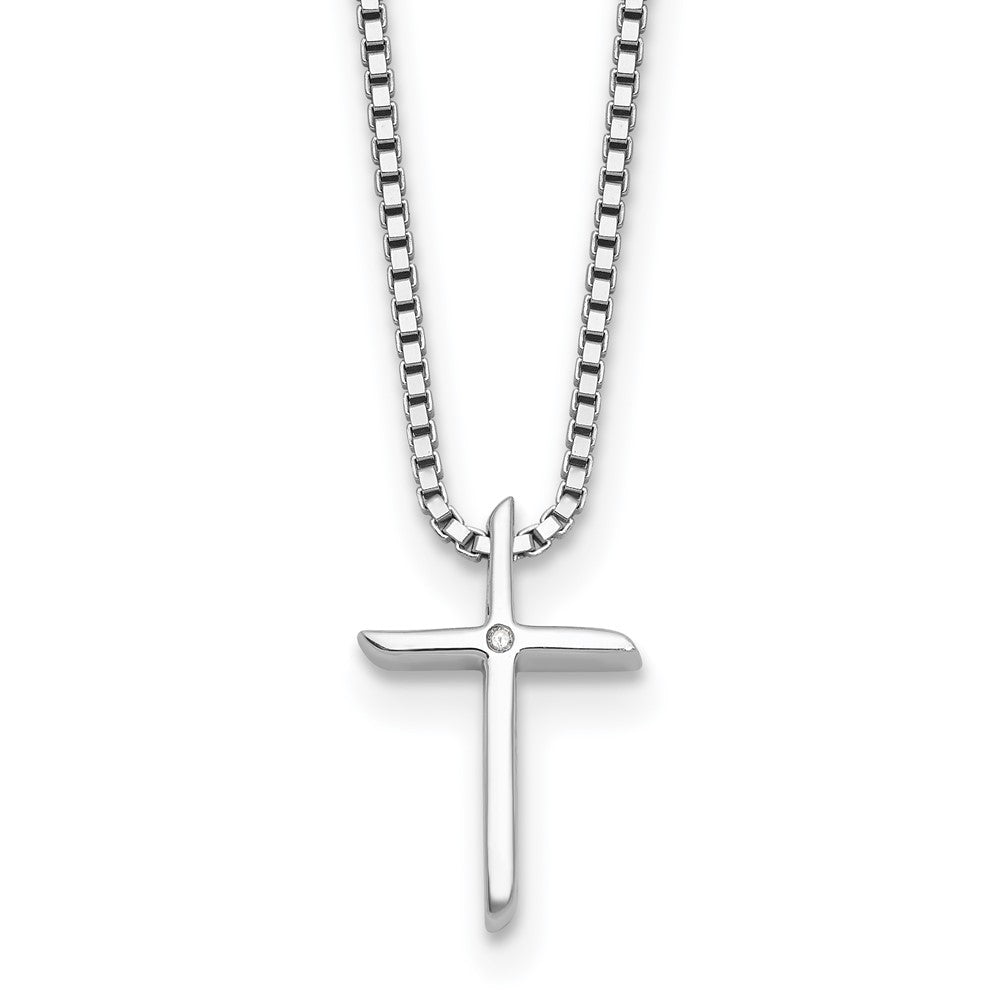 Sterling Silver Rhodium Plated White Ice 1/2 Pt. Diamond Cross w/2IN Ext Necklac