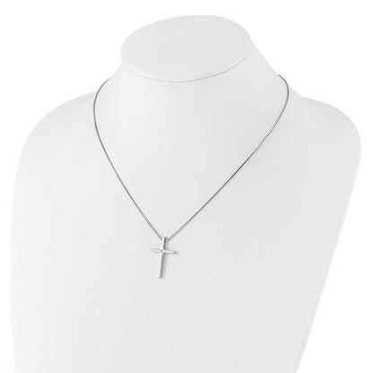 Sterling Silver Rhodium Plated White Ice .03ct. Diamond Cross w/2IN Ext Necklace