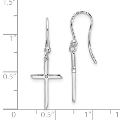 Sterling Silver Rhodium Plated White Ice .01ct. Diamond Cross Dangle Earrings