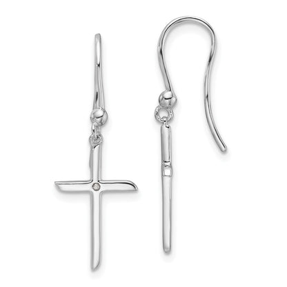 Sterling Silver Rhodium Plated White Ice .01ct. Diamond Cross Dangle Earrings