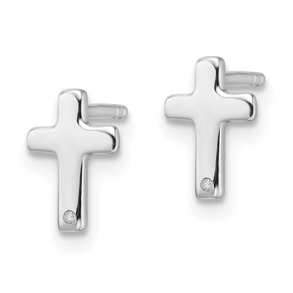 Sterling Silver Rhodium Plated White Ice .01ct. Diamond Cross Post Earrings