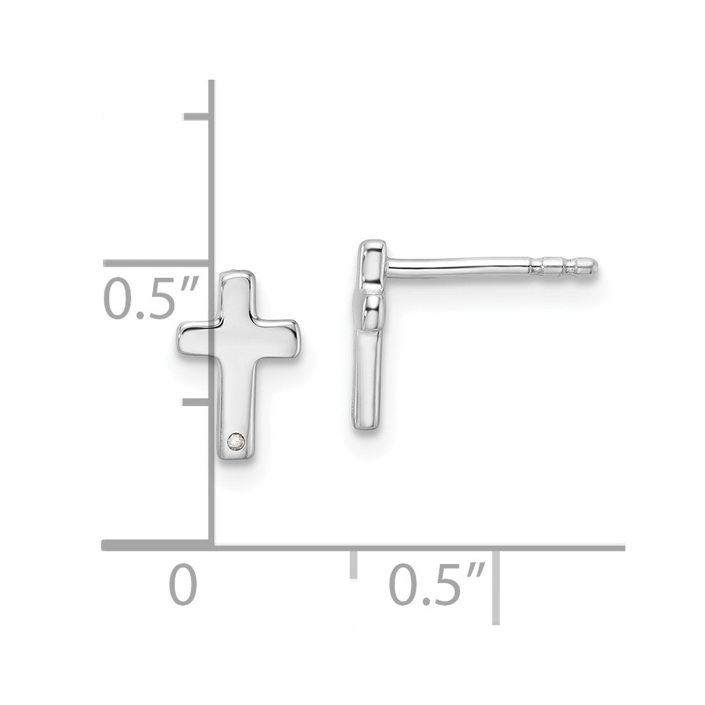 Sterling Silver Rhodium Plated White Ice .01ct. Diamond Cross Post Earrings