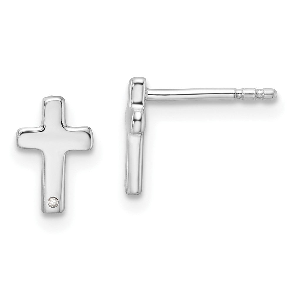 Sterling Silver Rhodium Plated White Ice .01ct. Diamond Cross Post Earrings