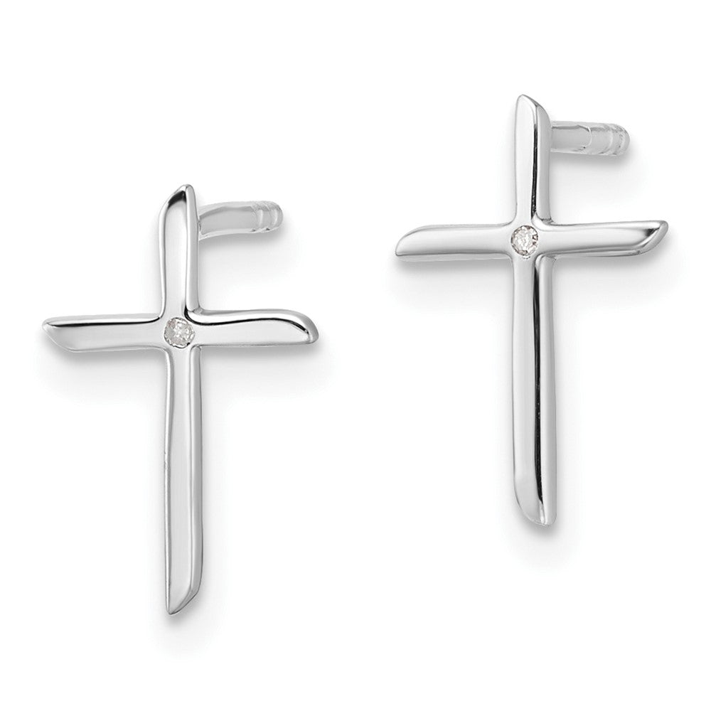 Sterling Silver Rhodium Plated White Ice .01ct. Diamond Cross Post Earrings