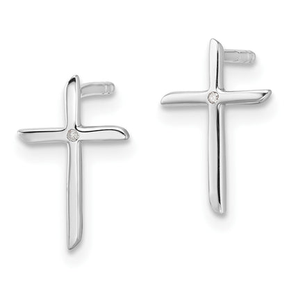 Sterling Silver Rhodium Plated White Ice .01ct. Diamond Cross Post Earrings