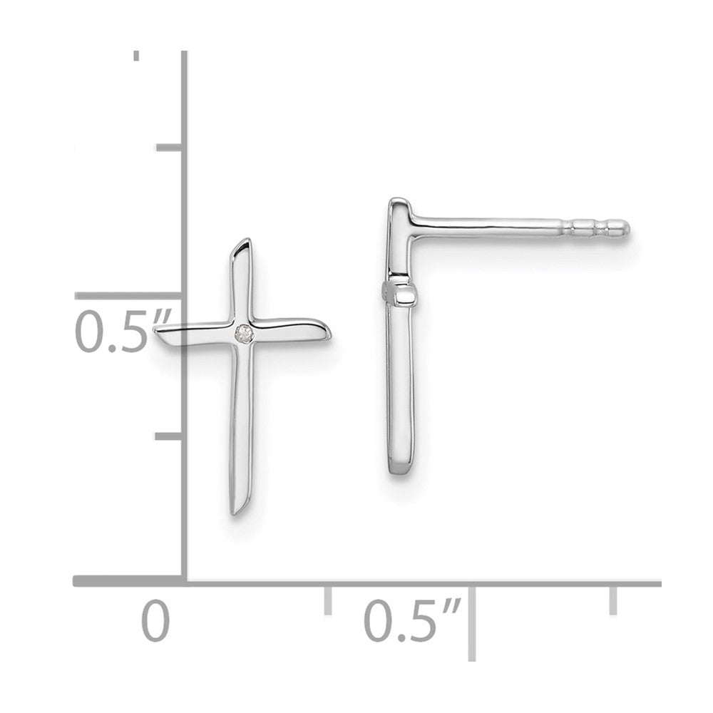 Sterling Silver Rhodium Plated White Ice .01ct. Diamond Cross Post Earrings