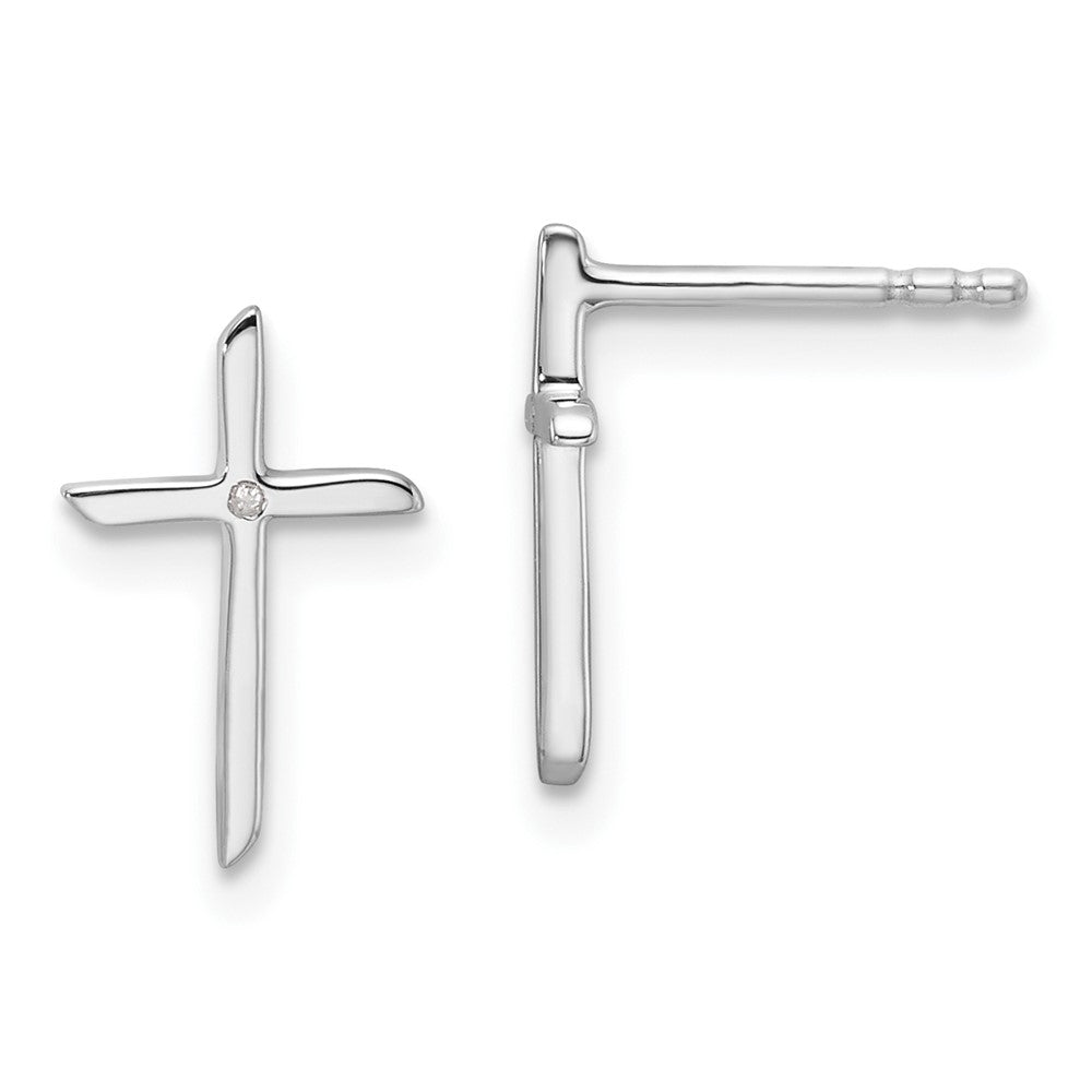 Sterling Silver Rhodium Plated White Ice .01ct. Diamond Cross Post Earrings
