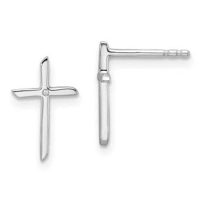 Sterling Silver Rhodium Plated White Ice .01ct. Diamond Cross Post Earrings