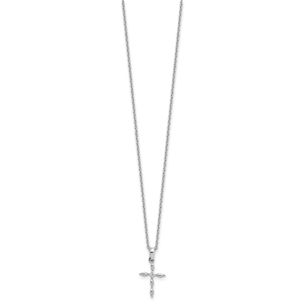 Sterling Silver Rhodium Plated White Ice Diamond Cross w/2IN Ext Necklace