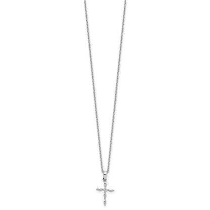 Sterling Silver Rhodium Plated White Ice Diamond Cross w/2IN Ext Necklace