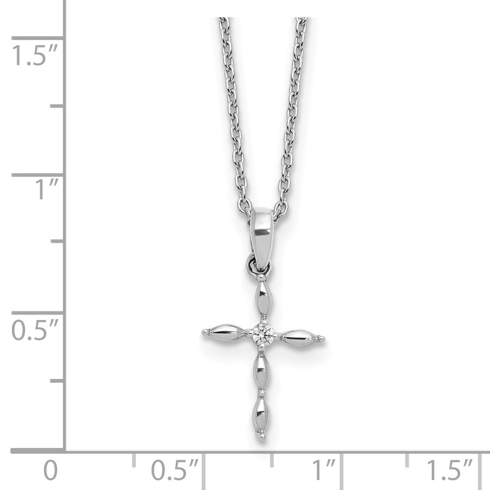 Sterling Silver Rhodium Plated White Ice Diamond Cross w/2IN Ext Necklace