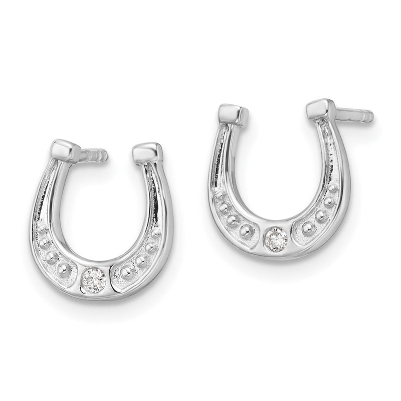 Sterling Silver Rhodium Plated White Ice .03ct. Diamond Horseshoe Post Earrings