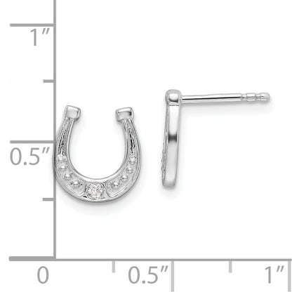 Sterling Silver Rhodium Plated White Ice .03ct. Diamond Horseshoe Post Earrings
