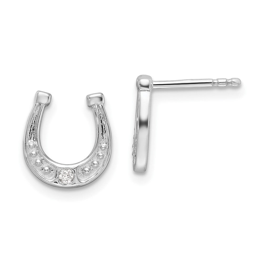 Sterling Silver Rhodium Plated White Ice .03ct. Diamond Horseshoe Post Earrings