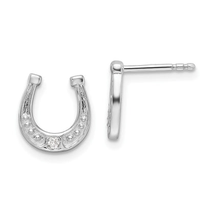 Sterling Silver Rhodium Plated White Ice .03ct. Diamond Horseshoe Post Earrings