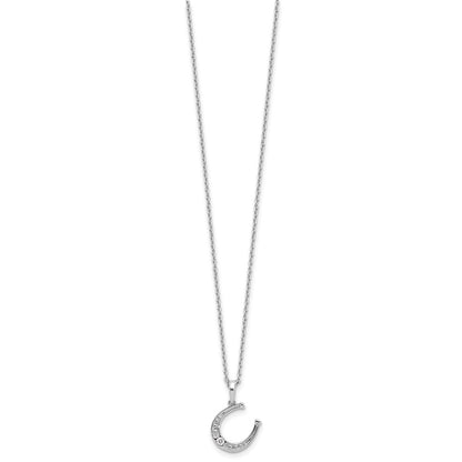 Sterling Silver Rhodium Plated White Ice .03ct. Dia. Horseshoe w/2IN Ext Necklac