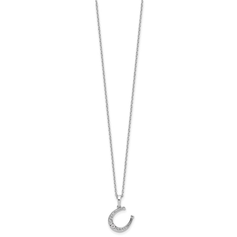 Sterling Silver Rhodium Plated White Ice .03ct. Dia. Horseshoe w/2IN Ext Necklac
