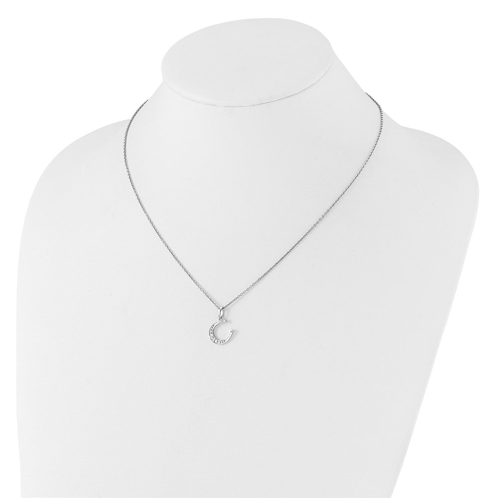 Sterling Silver Rhodium Plated White Ice .03ct. Dia. Horseshoe w/2IN Ext Necklac