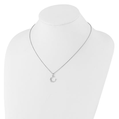 Sterling Silver Rhodium Plated White Ice .03ct. Dia. Horseshoe w/2IN Ext Necklac