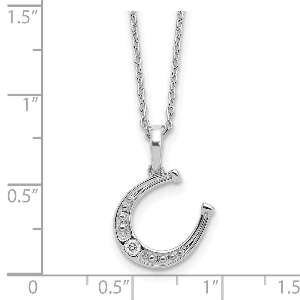 Sterling Silver Rhodium Plated White Ice .03ct. Dia. Horseshoe w/2IN Ext Necklac
