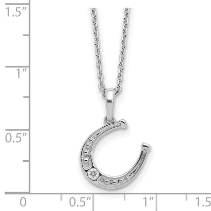 Sterling Silver Rhodium Plated White Ice .03ct. Dia. Horseshoe w/2IN Ext Necklac
