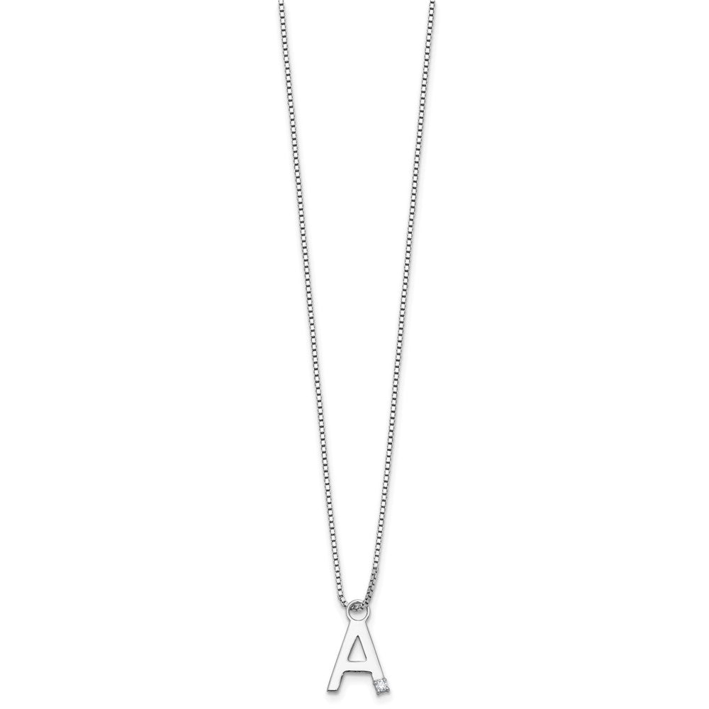 Sterling Silver Rhodium Plated White Ice .03 Diamond Initial w/2in Ext. Necklace