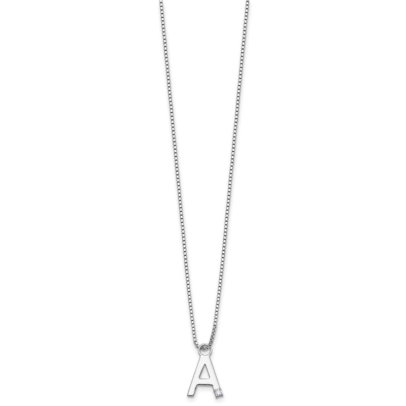 Sterling Silver Rhodium Plated White Ice .03 Diamond Initial w/2in Ext. Necklace