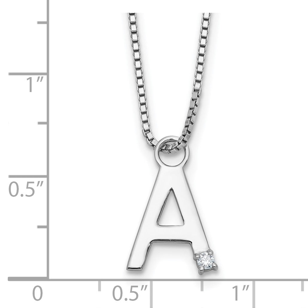 Sterling Silver Rhodium Plated White Ice .03 Diamond Initial w/2in Ext. Necklace