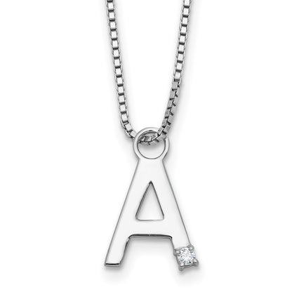 Sterling Silver Rhodium Plated White Ice .03 Diamond Initial w/2in Ext. Necklace