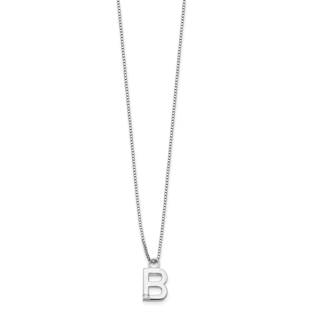 Sterling Silver Rhodium Plated White Ice .03 Diamond Initial B w/2in Ext. Necklace