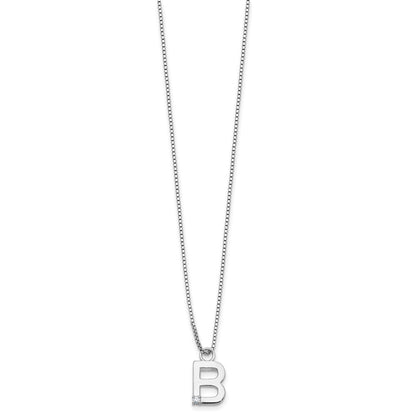 Sterling Silver Rhodium Plated White Ice .03 Diamond Initial B w/2in Ext. Necklace