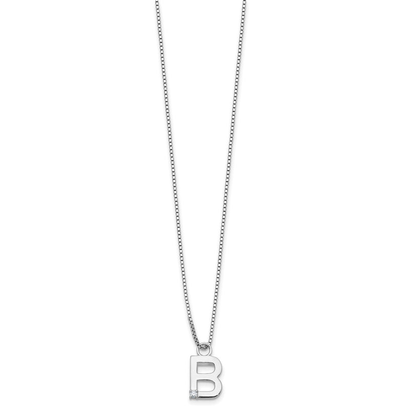 Sterling Silver Rhodium Plated White Ice .03 Diamond Initial B w/2in Ext. Necklace