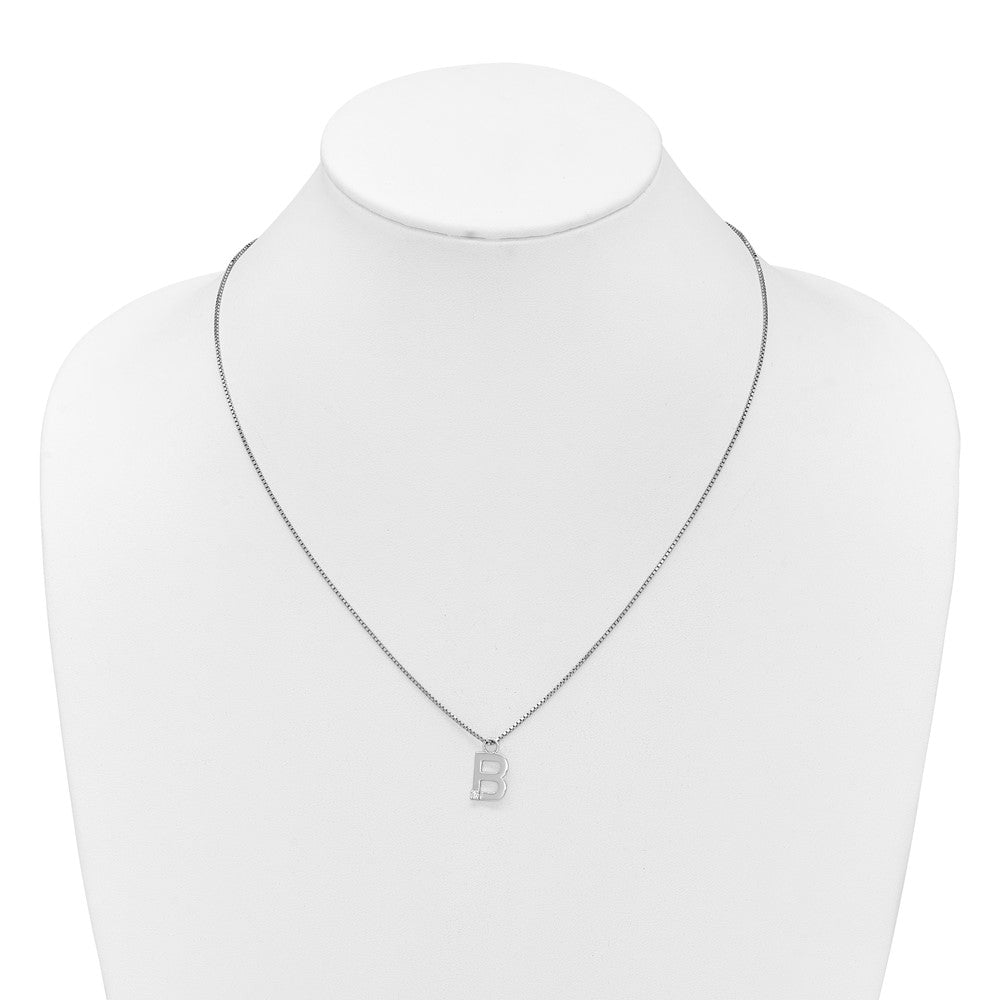 Sterling Silver Rhodium Plated White Ice .03 Diamond Initial B w/2in Ext. Necklace